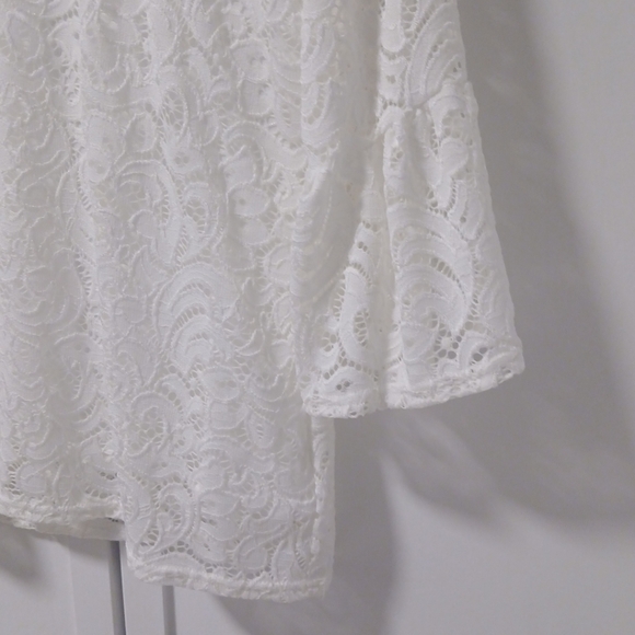 Peck & Peck Lace Top Blouse Womens Petite L White Lined 3/4 Sleeve Scoop Neck - Picture 2 of 11